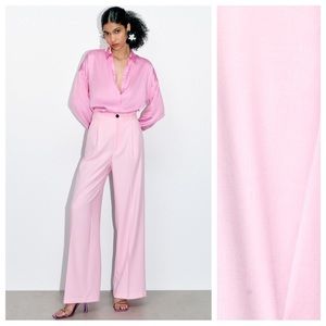 NWT. Zara Pink Viscose Blend Wide Leg Menswear High-waisted Trousers. Size XS.